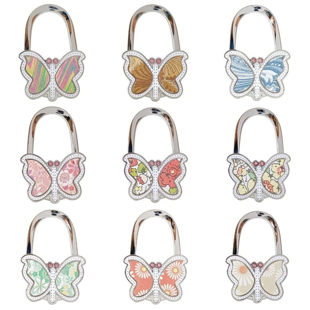 Durable Foldable Butterfly Purse Hook Floral Pattern Portable Handbag Hanger Creative Alloy Handbag Hook for Women