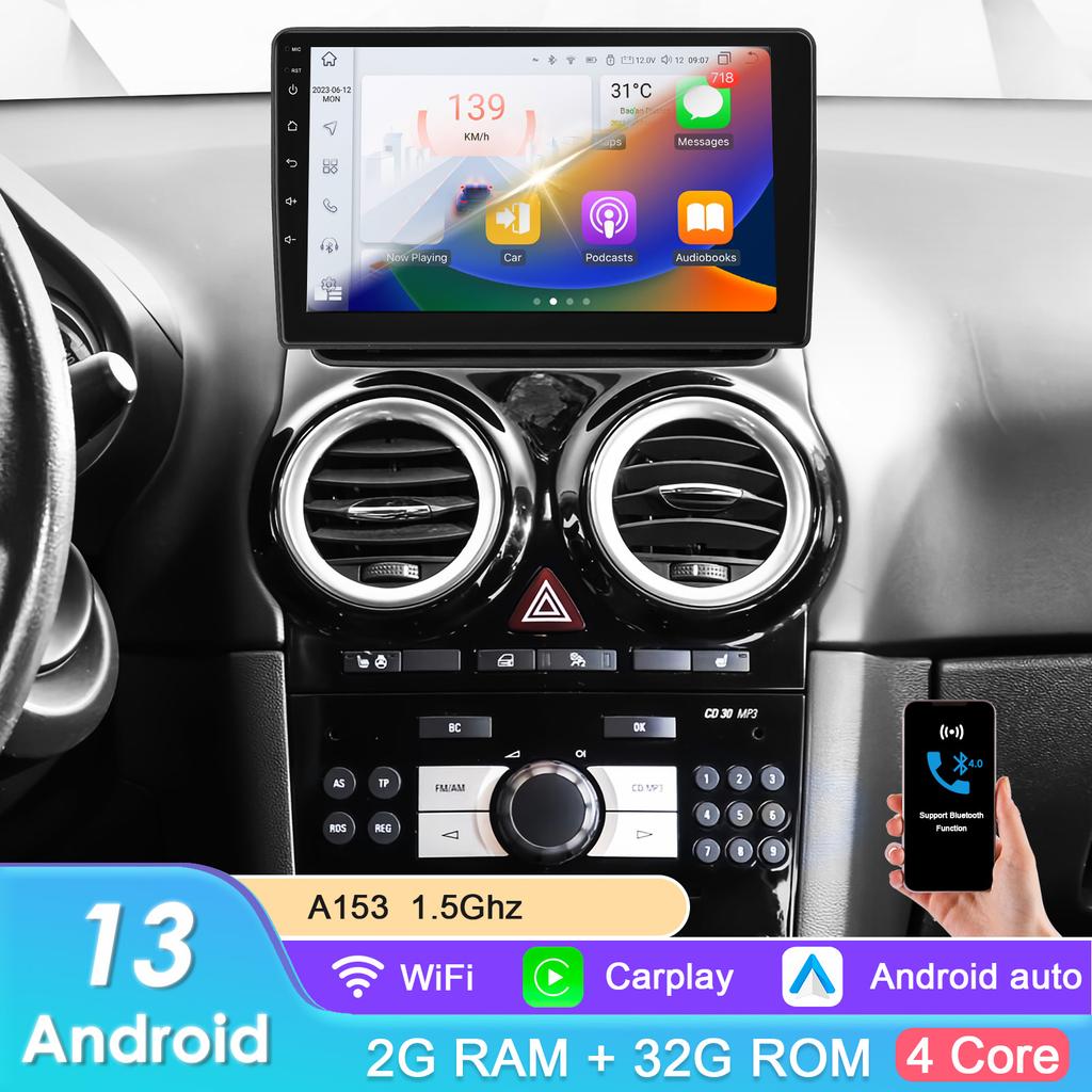 Autoradio Android Per Toyota RAV4 2007-2012 - 9 Pollici Touch Con Wireless Carplay, GPS, WiFi, Telecamera Posteriore, 2+64GB