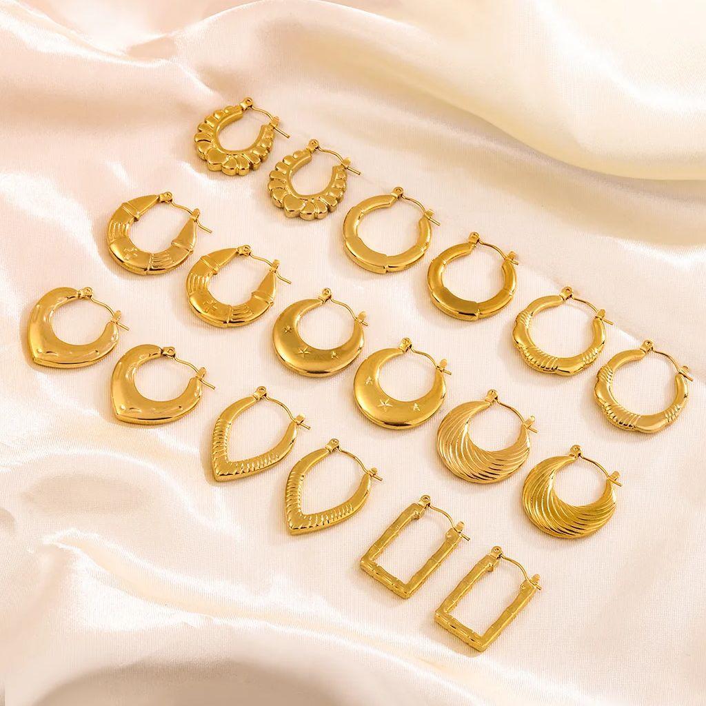 Trending Stainless Steel Chunky Round Earrings For Women 2024 New Gold Color Geometric Ear Hoops Fashion Earrings Jewelry Gift