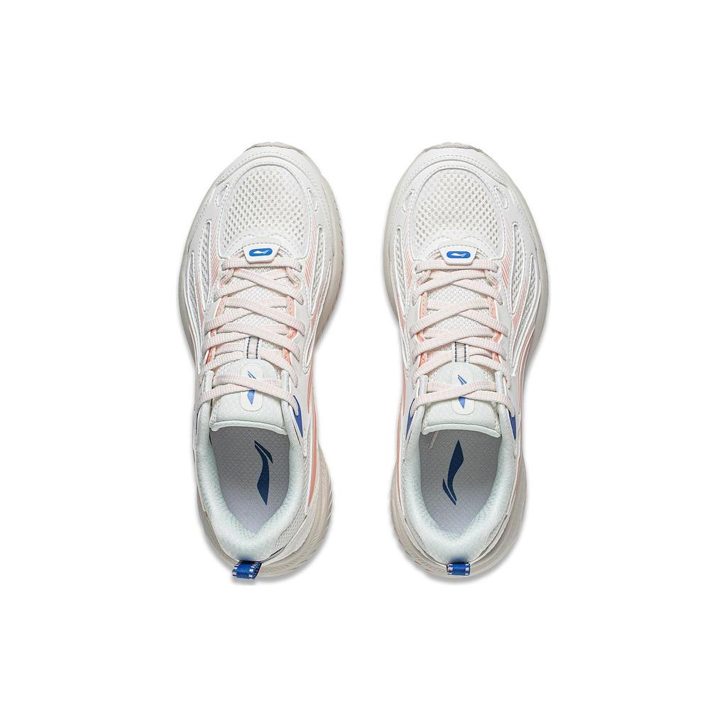Li Ning Cushioning Slip Resistant Abrasion Resistant Low Top Running Shoes Women's White Blue ARXT022-5