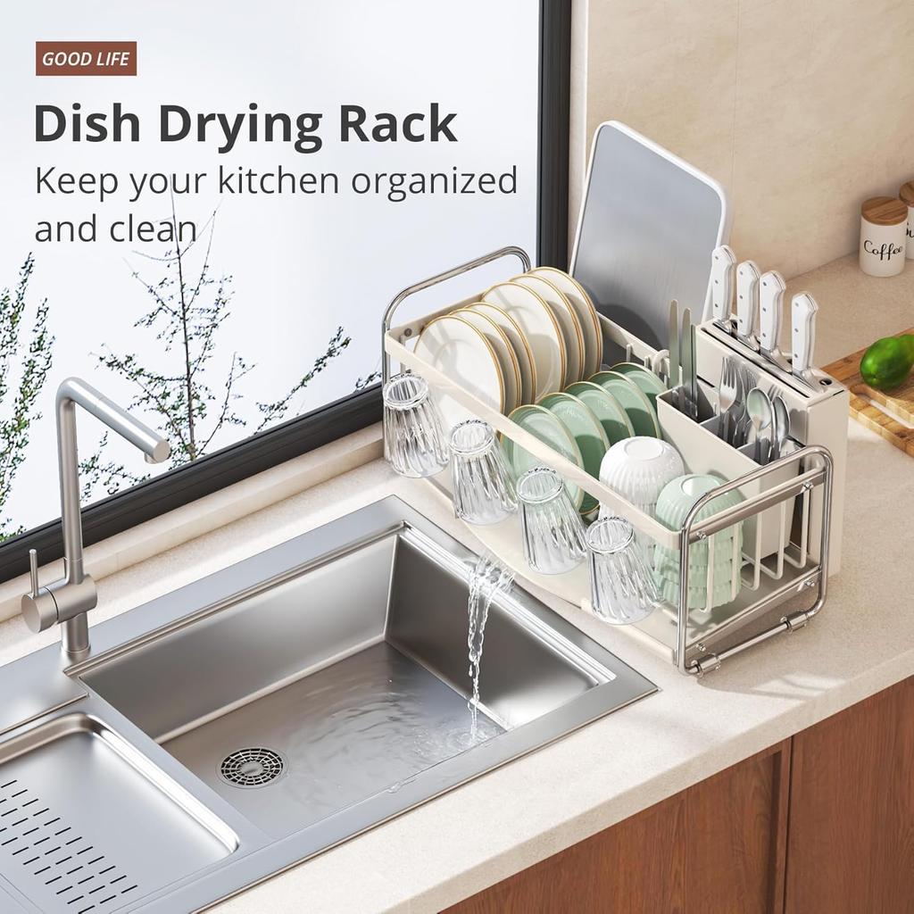 Dish Drying Rack - Compact Dish Drainer for Kitchen Counter with Dishwashing Holder, Drying Organization Storage Sink Rack