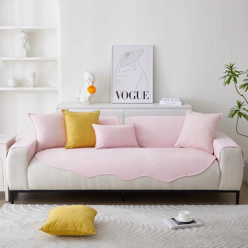 Chenille Non-slip Sofa Cushion Solid Color Sofa Cover Four Seasons Universal for Living Room Sofas 1PC All-Inclusive Towel