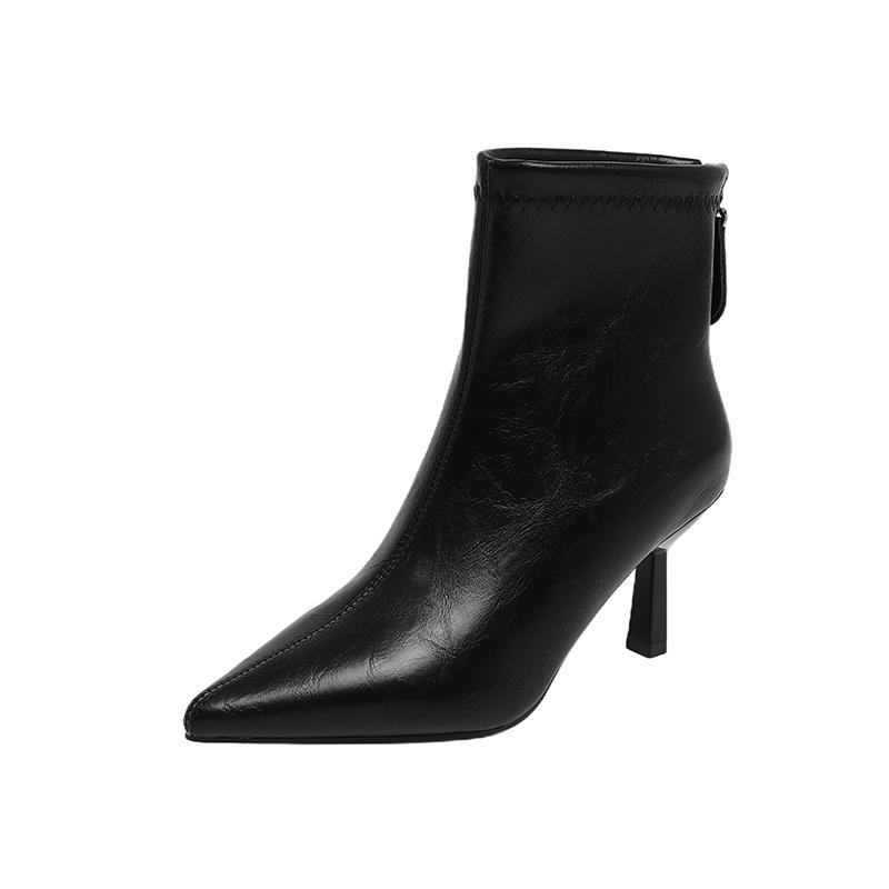 

Pointed Toe High Heel Booties Women s Back Zipper 2026 Fall Winter Plus Fleece Versatile French Stiletto Fashion Boots 35 чёрный