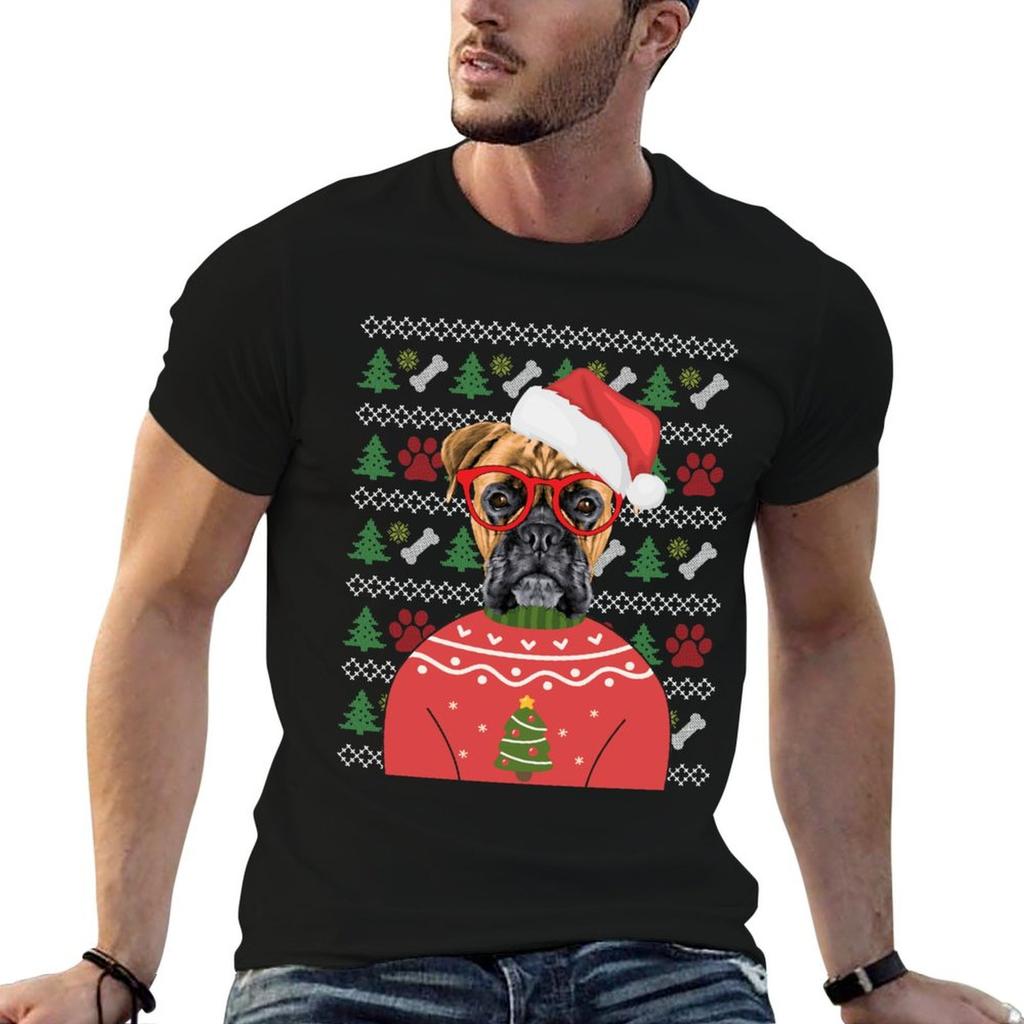 Boxer Dog Holiday Christmas Xmas T-Shirt Soft Stretch Short Sleeve Top