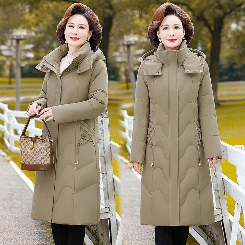 Middle-aged and Old Women's Down Jackets Women's Medium and Long Winter New Thickened Thermal Hooded Mother Jacket