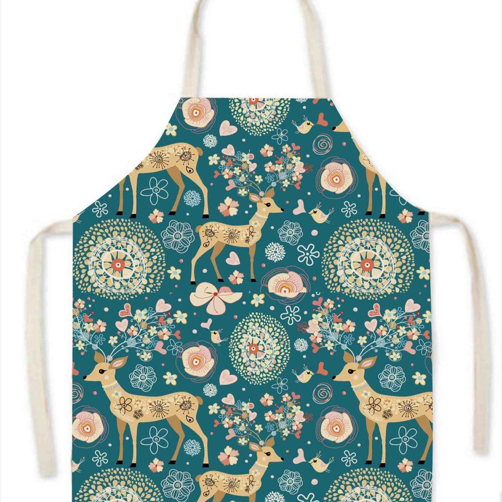 Fresh Pastoral Style Prints Supply Waterproof Pastoral Style Print Apron Kitchen Barbecue Apron