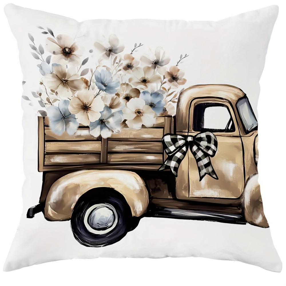 

Деревенская и элегантная наволочка: цветочная корзина, ретро-грузовик и трогательное украшение для дома, наволочка для подушки дивана и кресла 16x16in 40x40cm