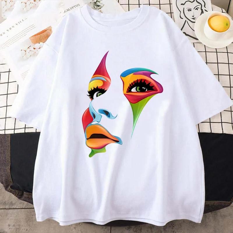 2024 Lady Face Personality Design Print T Shirt Female Street Comfortable T-Shirt Soft Casual Tops Breathable Short Sleeves