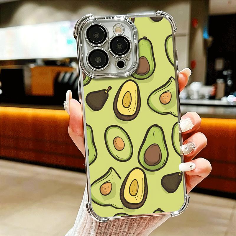Cartoon Cute Avocado Plating Phone Case For Iphone 16 17 Pro Max Air 16E 14 15 Plus 12 13 Mini Anti-Fall Airabag Cover