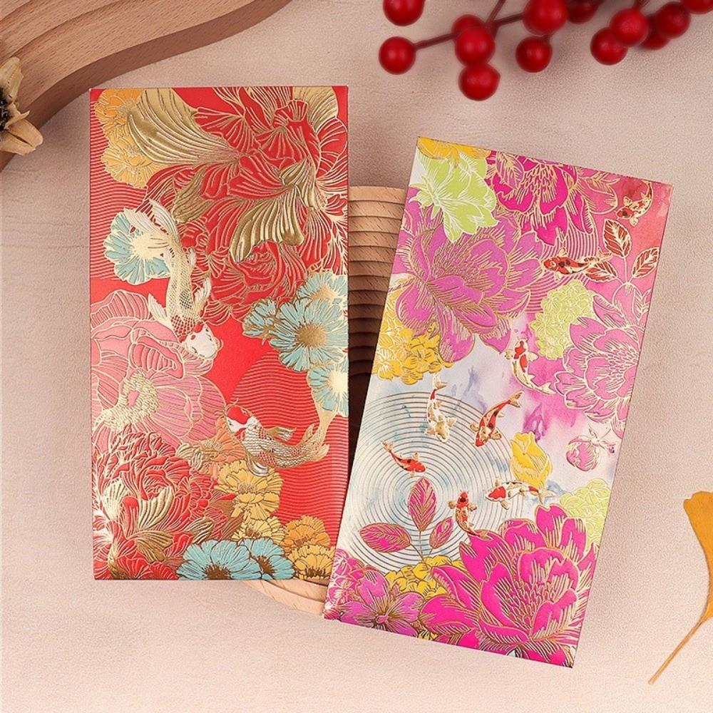6pcs Golden Accents Thank You Cards Vibrant Floral Greeting Cards Lucky Money Bags  Wedding Birthday