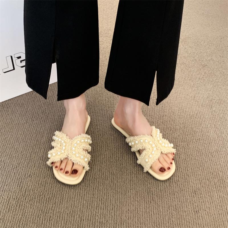 Xiaoxiangfeng Cool Slippers Women's Outer Wear In the Summer of 2025 New Niche Design Sense Pearl Seaside Beach One-word Drag