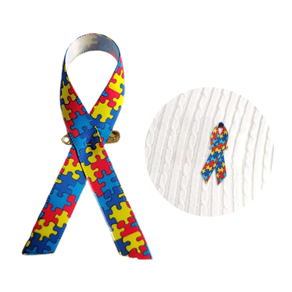 100 Pieces Autisms Awareness Ribbon Pins Satins Polyester Brooches Accessory for Charity Support and Social Cause