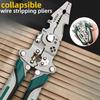 Collapsible Wire Stripper Pliers Chrome Vanadium Steel Multi Tool for Crimping Cutting Wrenching Outdoor Work Foldable Design