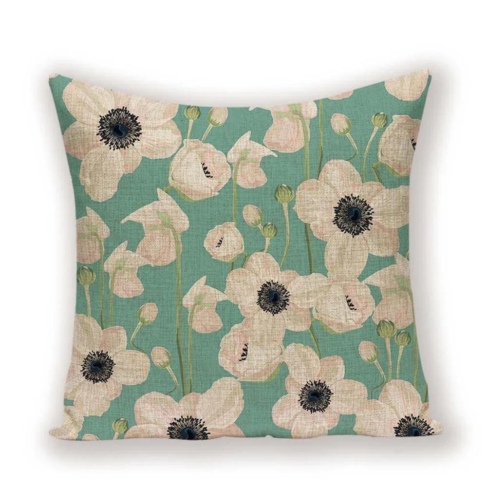Vintage Floral  Linen Pillow Case Sofa Living Room Seat Car Soft Cushion Cover Home Decorative Pillowcase 45*45cm