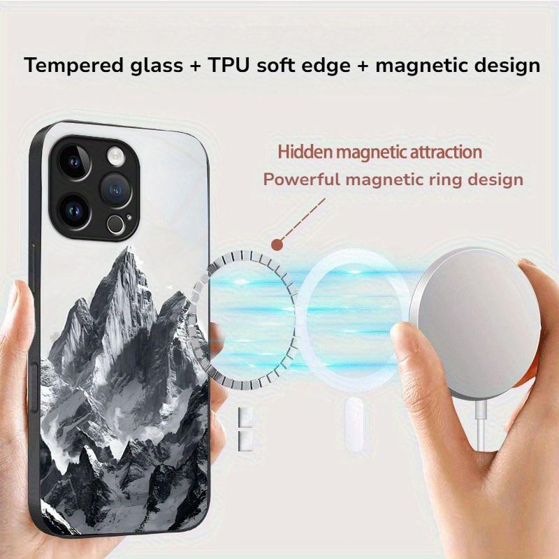 Magnetic Exquisite Innovative Mountain Pattern Glass Phone Case for iPhone 11 12 13 14 15 16 17 PLUS PRO PRO MAX
