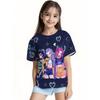 A Deep Blue Cartoon Kpop Girl Group Graphic Print Short-Sleeve T-Shirt, Creating Sweet and Dreamy Trendy Clothing Item for Kids