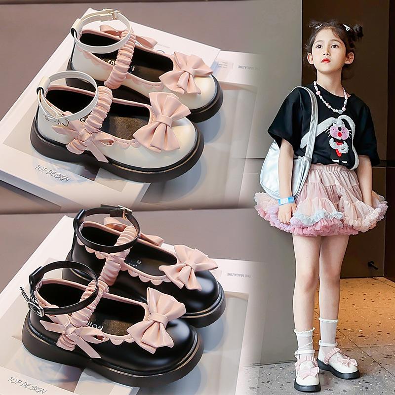 Kids Leather Shoes for Girls Bow Shoe Mary Jane Shoes for Girl Toddler Girl Shoe Breathable Leather Shoes for Girl Zapatos Niña 22.6cm nero