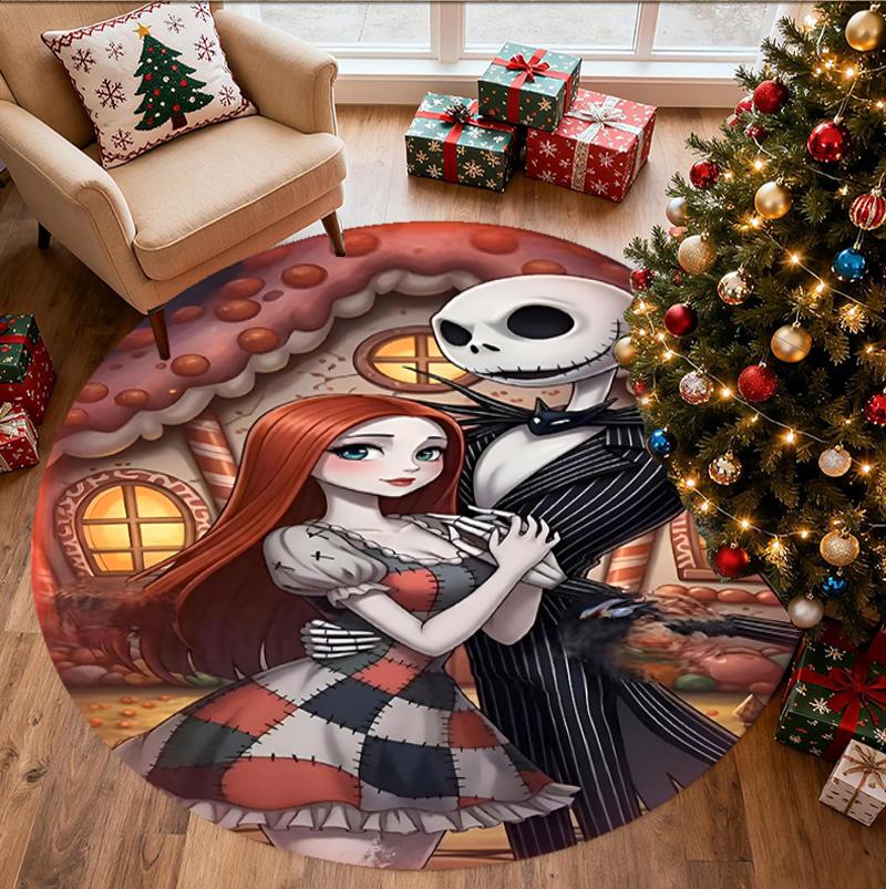 The Nightmare Before Christmas Pattern Round Rug, Indoor/Outdoor Mat, for Picnic, Gameroom, Bedroom, Office, Living Room, Home Decor Carpet, Birthday