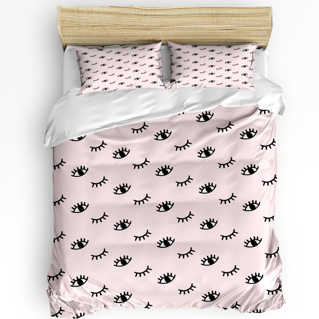 Eyelash Pink Cartoon Eye Duvet Cover With Pillow Case Custom 3pcs Bedding Set Quilt Cover Double Bed Home Textile