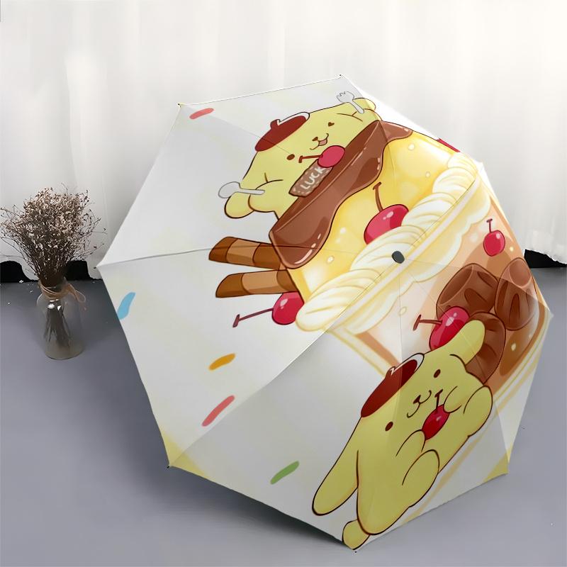 Pom Pom Purin,Dessert Automatic Folding Umbrella Simple 8 Rib Design, Bright Cartoon Pattern, Durable Iron Frame, Suitable For Travel, Outdo