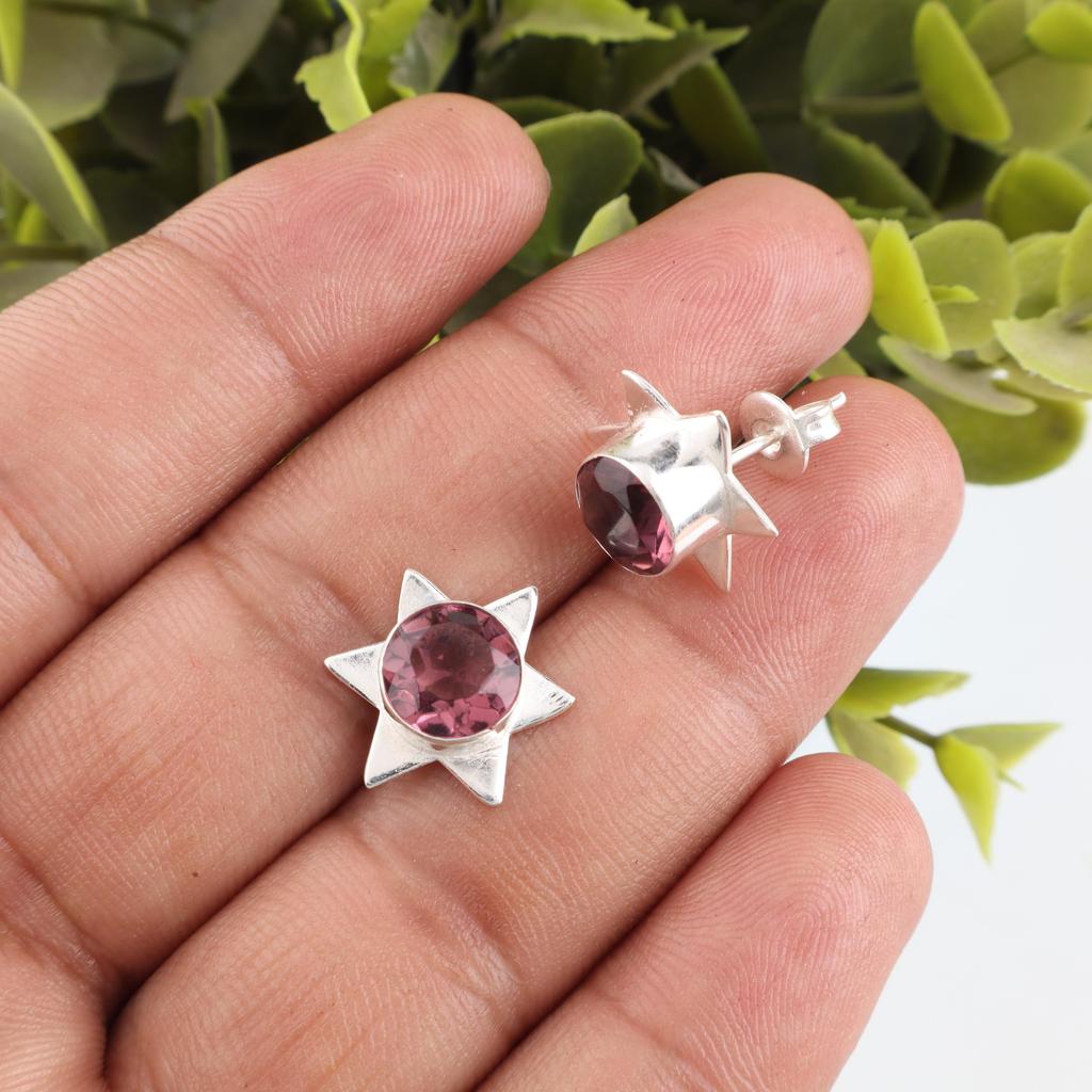 Rhodolite Gemstone Jewelry, Handmade Silver Jewelry, 925 Solid Sterling Silver Earrings, Gorgeous Silver Earrings For Wedding Gift