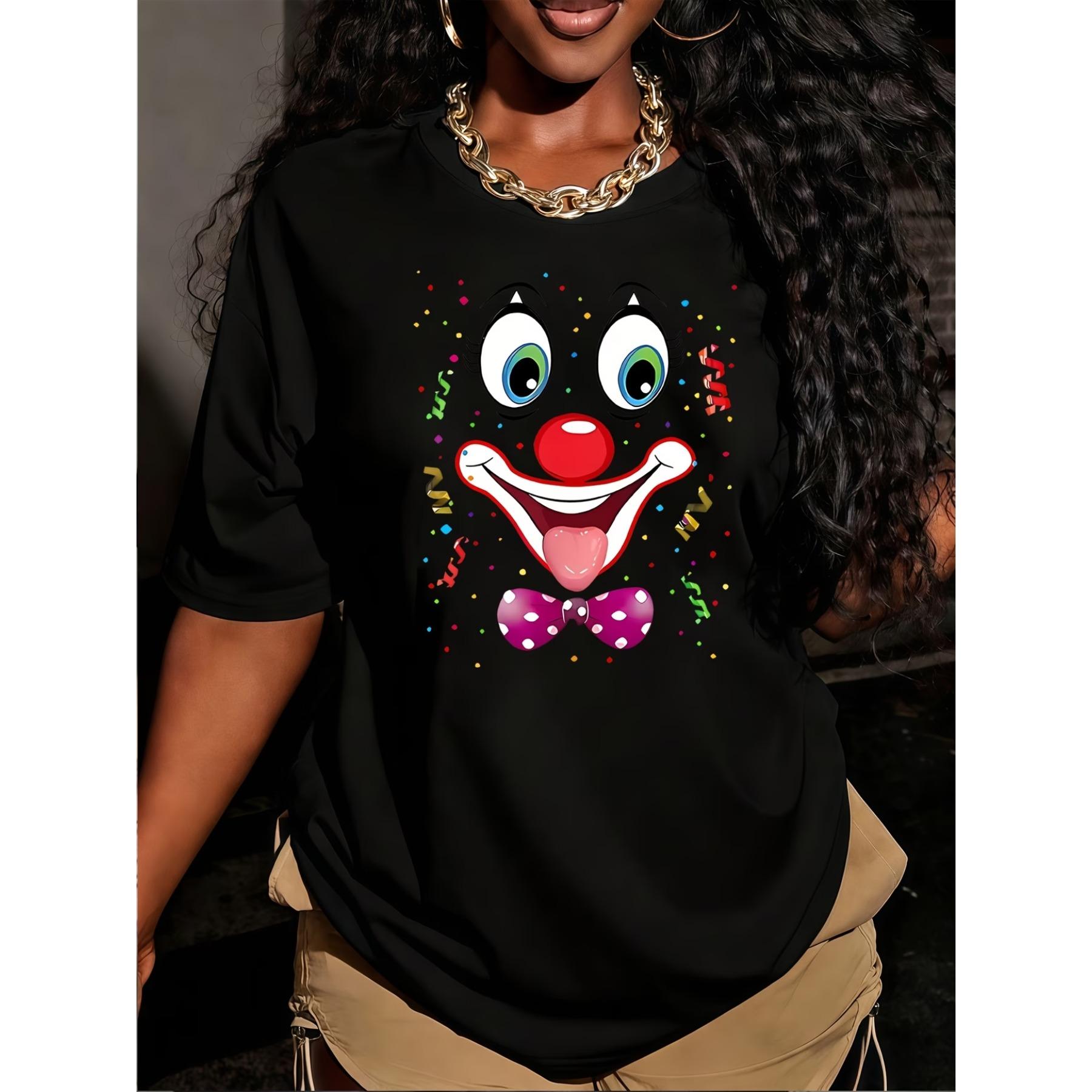 

Women s Carnival Party Clown Print Short Sleeve Blouse - Soft Breathable Round Neck Tunic Top S-XXL XXL чорний