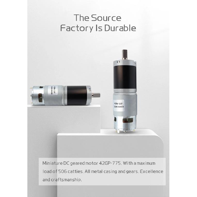 42GP-775 Planetary Gear Reduced DC Motor, 12V/24V, 10mm Output Shaft all-metal Gears Torque up to 253KG Reversible Brushed Motor