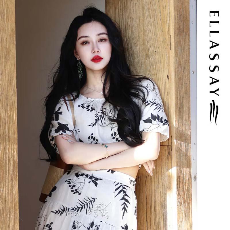 ELLASSAY Women's Printed Lyocell Linen Crop Shirt