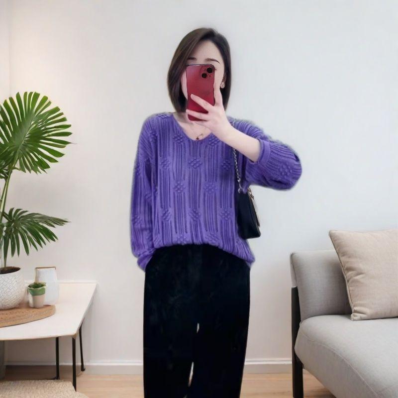 Plus Size Ankola Red Velvet Casual Early Spring Blouse Fat Mm Knitted Sweater Women