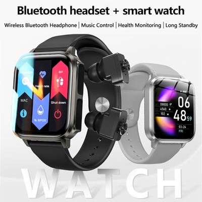 Căști Tws 2 În 1 Ceas Inteligent Bărbați Sport Urmărire Hifi Stereo Căști Wireless Redare Muzică Combo Ceasuri Apel Bluetooth Smartwatch