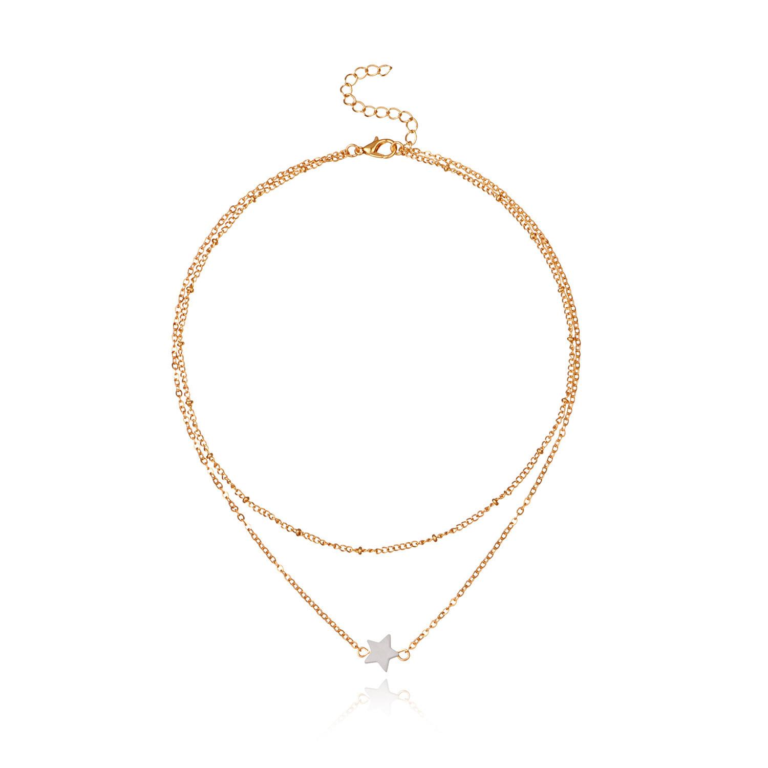 

Europe, America, fashion hot-selling shells, five-pointed star pendant necklace, women s double-layer star bead chain necklace срібний