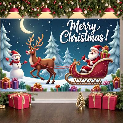 Christmas Decoration Colorful Presents Holiday Banner Santa Claus Banner Santa Sleigh Snowman Banner For Winter Festival Holiday