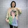2023 Women's Chinese Print Hooded Mink Velvet Sweater, Loose Knitwear, Plus Size, Autumn/Winter Outerwear