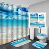 4Pcs Beach Series Shower Curtain Sets for Bathroom Non-Slip Bathroom Rugs Lid Toilet Cover Bath Mat