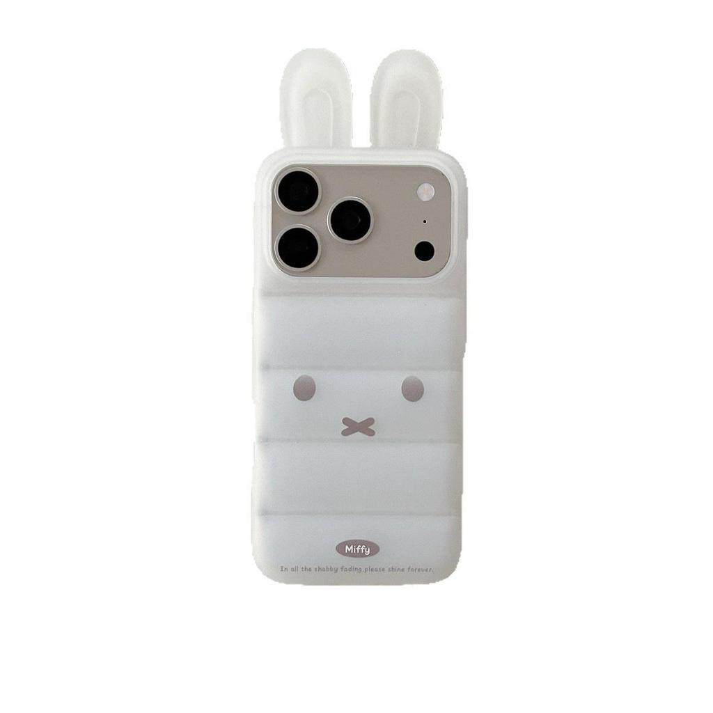 Down Feather 3D Ears Rabbit iPhone 15/16/17 Pro Max Anti-Drop Case