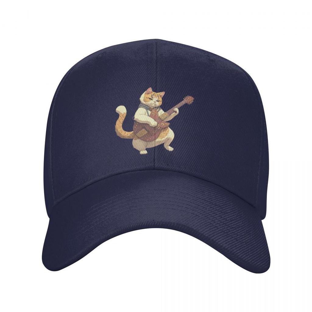 Gato Rockeiro Tocando Guitarra Desenho Animado Gato Guitarrista Bonés de Beisebol Snapback Homens Mulheres Chapéu Chapéu Ajustável Streetwear Boné de Beisebol Casquette
