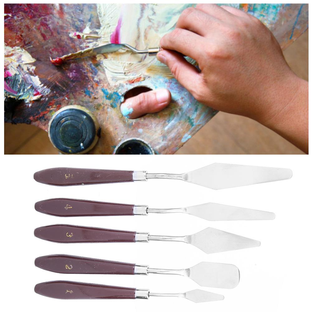 5pcs Stainless Steel Pigment Scraper Painting Knife Set for Drawing Board or Palette
