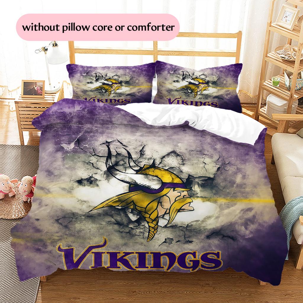 Set Copripiumino Trapuntato con Motivo Minnesota Vikings Decorazione per la Casa Regalo (1 * copripiumino + 2 * federe senza imbottitura)