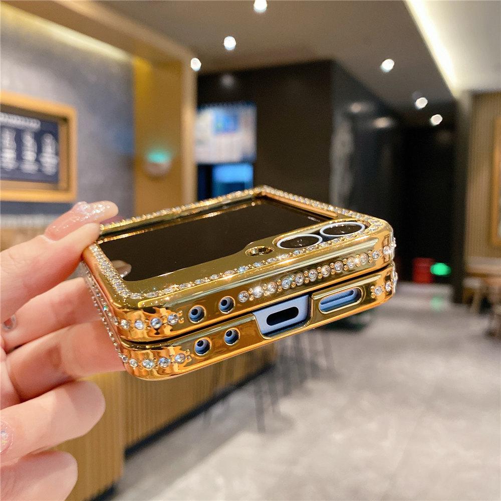 Glitter Bling Diamond Electroplating Phone Case For Samsung Galaxy Z Flip 6 Flip 5 Flip 4 3 Butterfly Bear Leather Cover