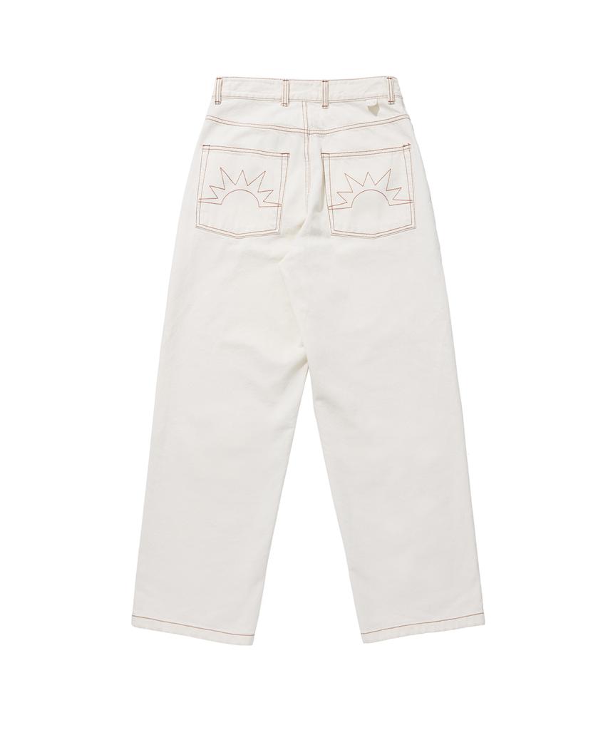 HELLO SUNRISE Washed Two Button Denim Pants_Ivory