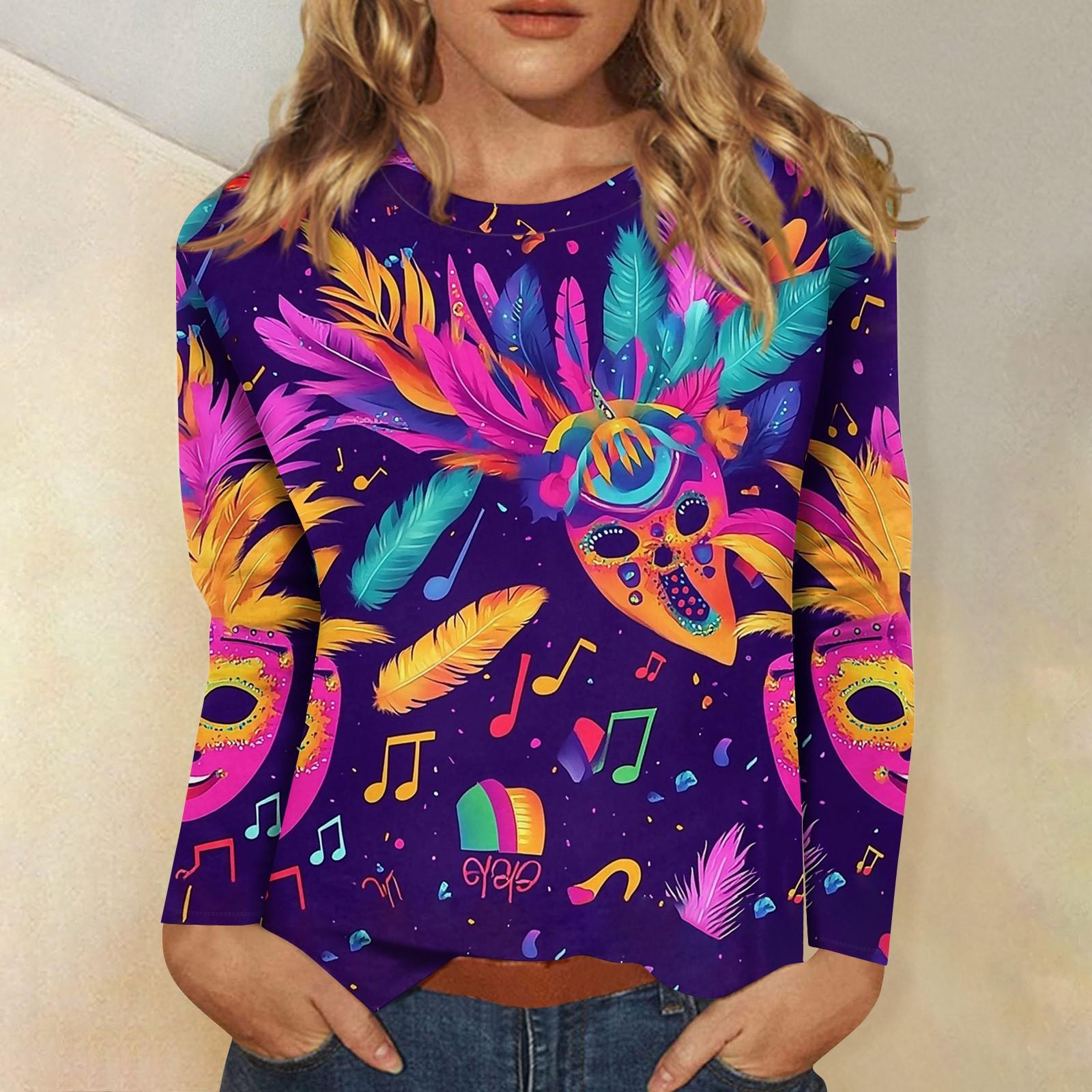 

Рубашки с длинным рукавом для женщин Милые принты Графические футболки Блузки Нарядные повседневные блузки Плиссированные туники с круглым вырезом Топы Рождество XXL