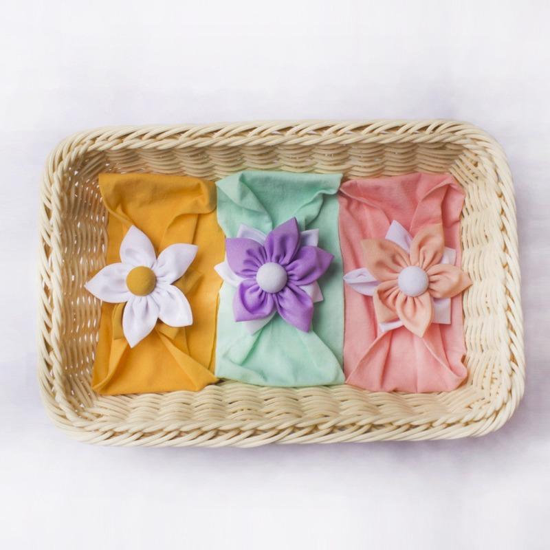 New children's headband, baby soft solid color flower nylon headscarf, thin breathable baby hair accessories