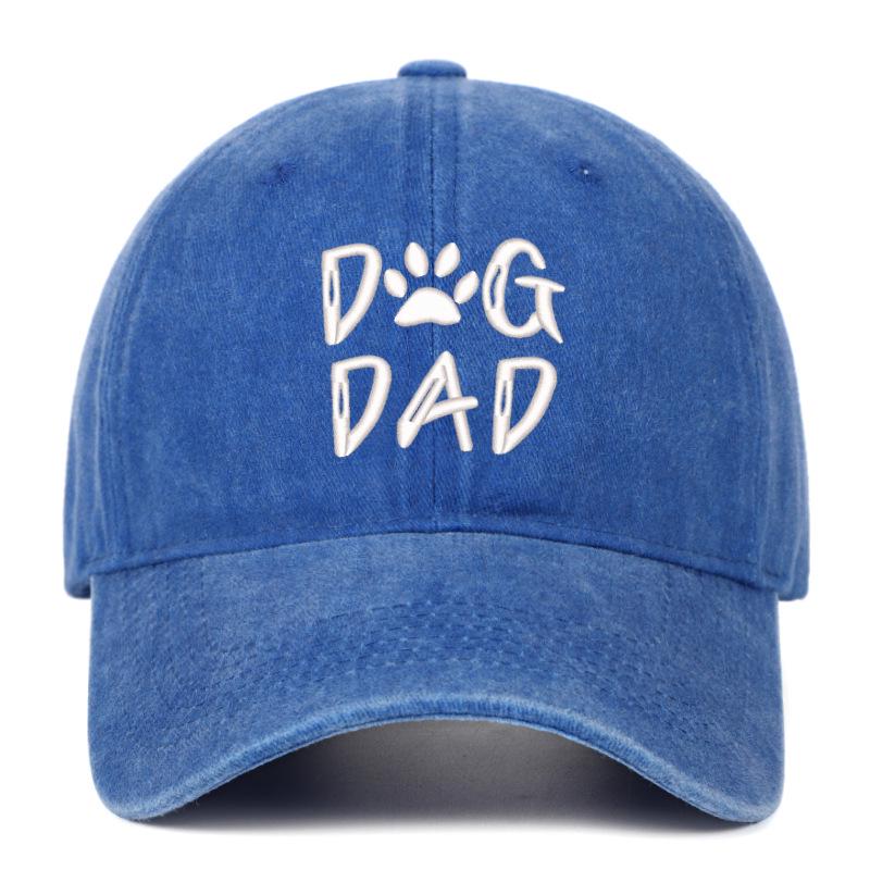 Men's Pure Cotton Distressed Sun Hat with "DOGDADDOGMOM" Embroidery - Large Brim Baseball Cap