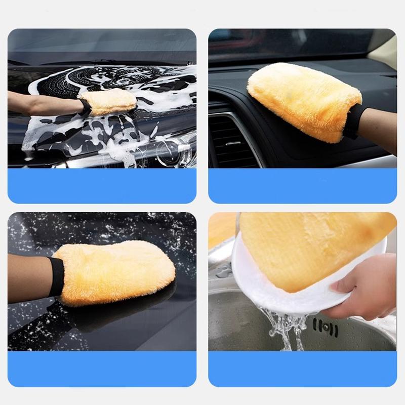 1/5Pcs Double-sided Plush Car Wash Gloves Soft Thickened Imitation Wool Wiping Car Dusting glove Polishing Waxing Cleaning Tools