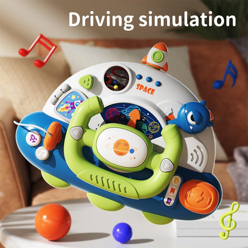 Cartoon Space Rocket Steering Wheel Toys With Music And Sound Simulation Driving Learning Educational Toys Gifts For Boys Girls