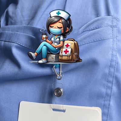 Porta badge retrattile a spilla tema infermieristico, acrilico resistente, per RN LPN Dottore, porta badge nome per ufficio