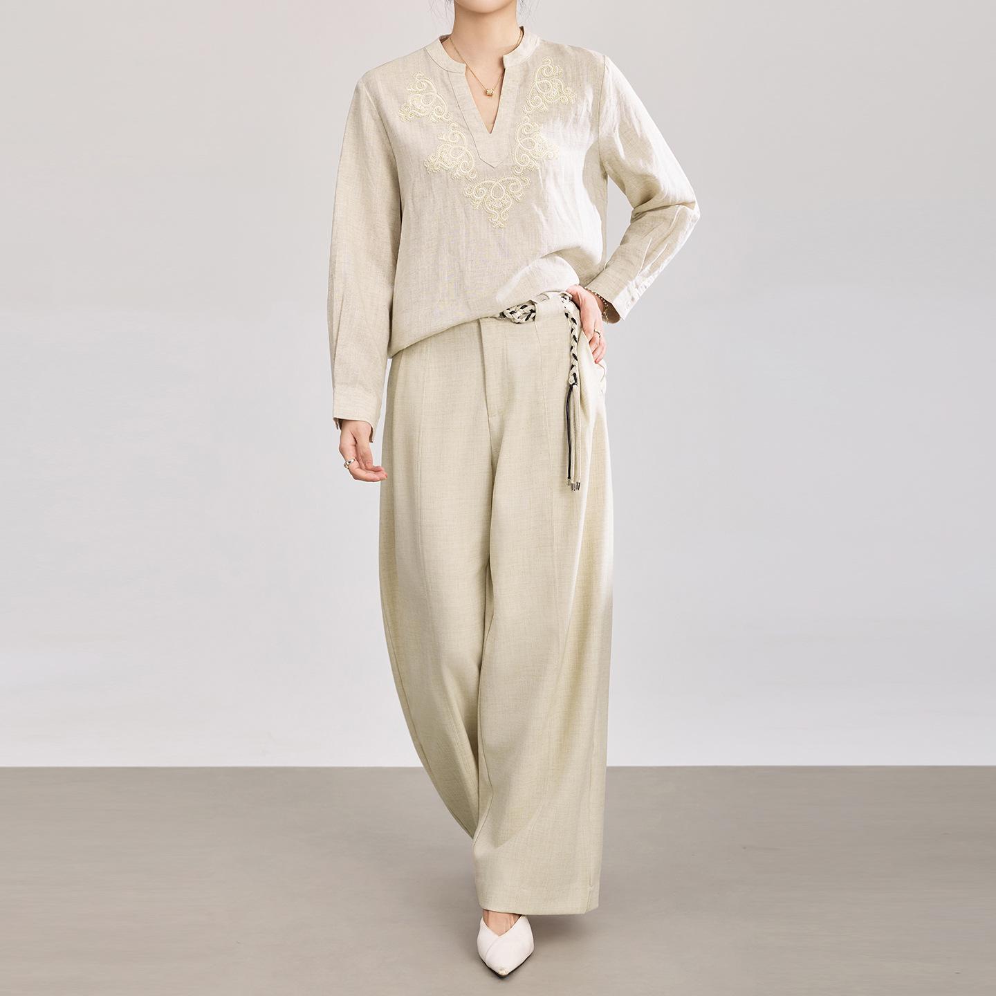 

Women s Spring/Summer Color-Block Loose Wide-Leg Woven Pants Extra Large абрикосовий