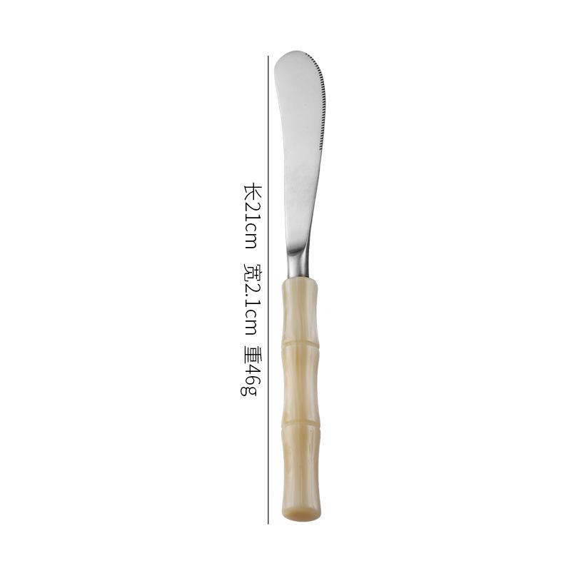 Bamboo Handle Stainless Steel Cutlery Set: Steak Knife, Fork & Dessert Spoon in Gift Box.