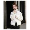 Women Short Cotton Jacket Stand Collar Long Sleeve Solid Color Casual Winter Coat