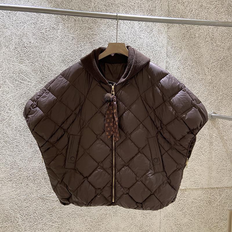 Winter European Station White Duck Down Fashion Rhombus Loose Large Size Hooded Down Vest Women's Tide